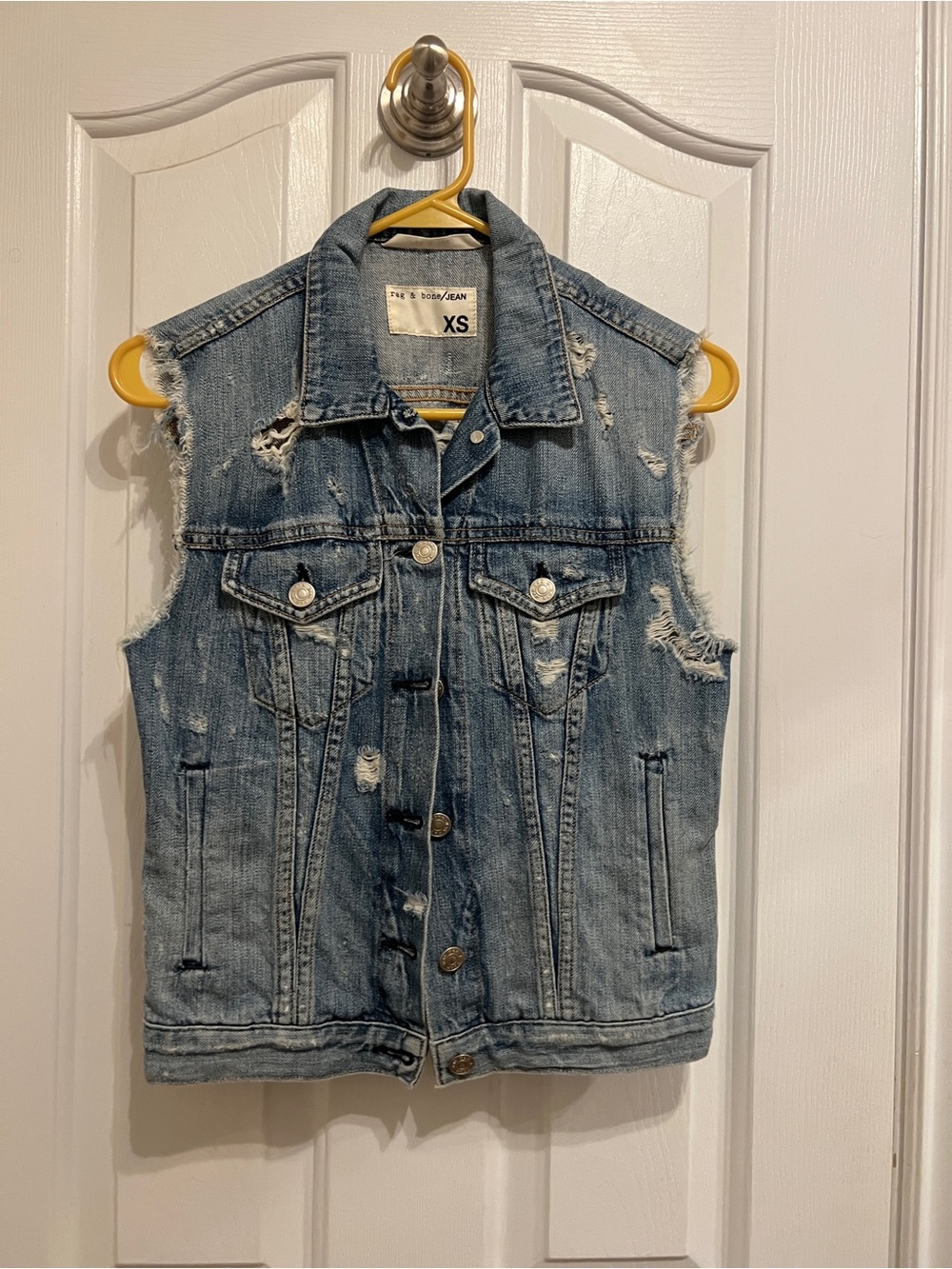 Rag & Bone Distressed Light Blue Denim Vest